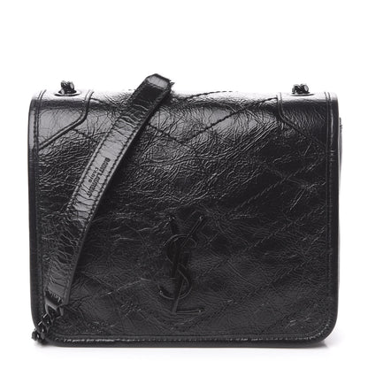 Saint Laurent Crinkled Calfskin Matelasse Monogram Niki Chain Wallet Black 1 of 9