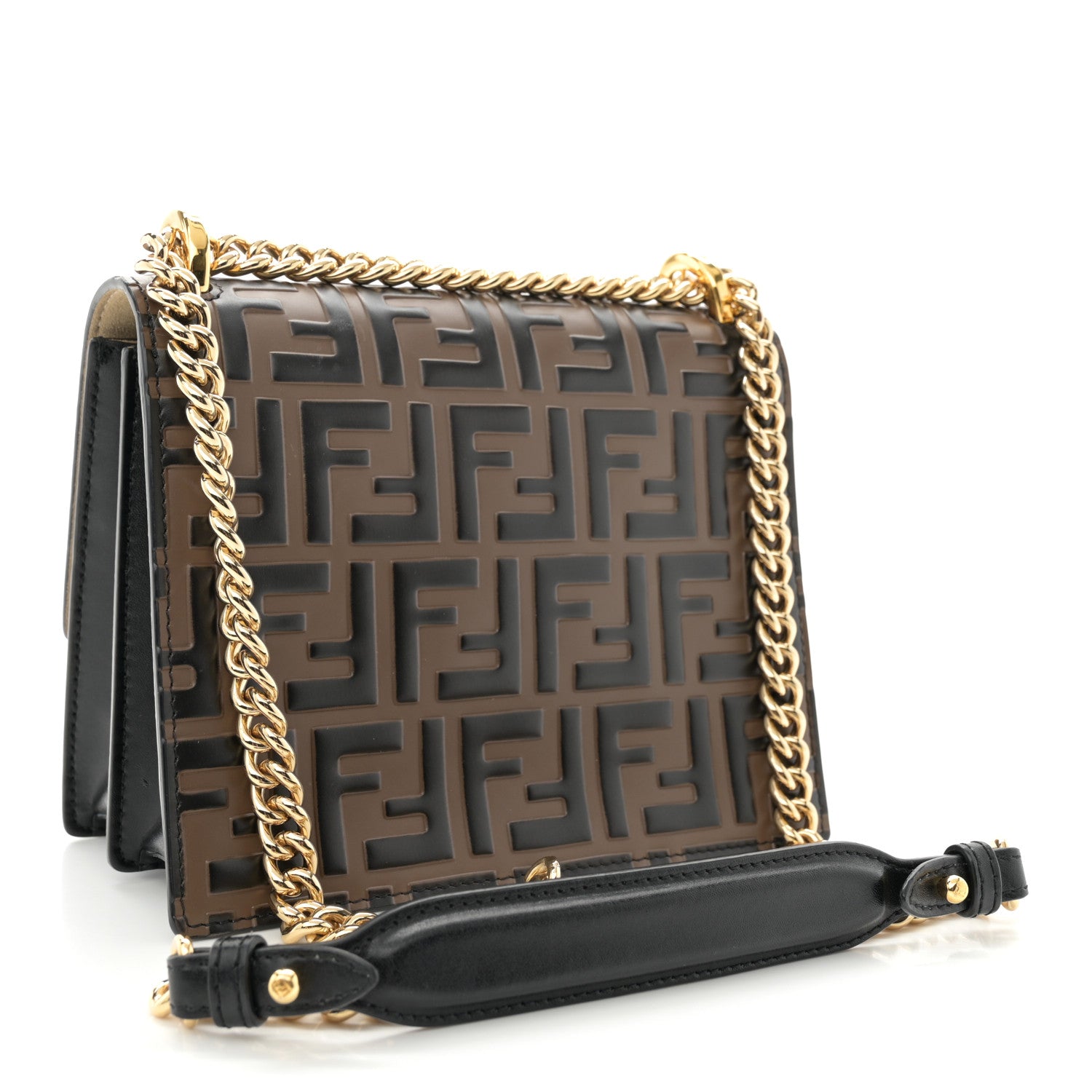 Fendi Vitello Liberty Bi-Color FF 1974 Embossed Small Kan U Shoulder Bag Maya Black 3 of 13