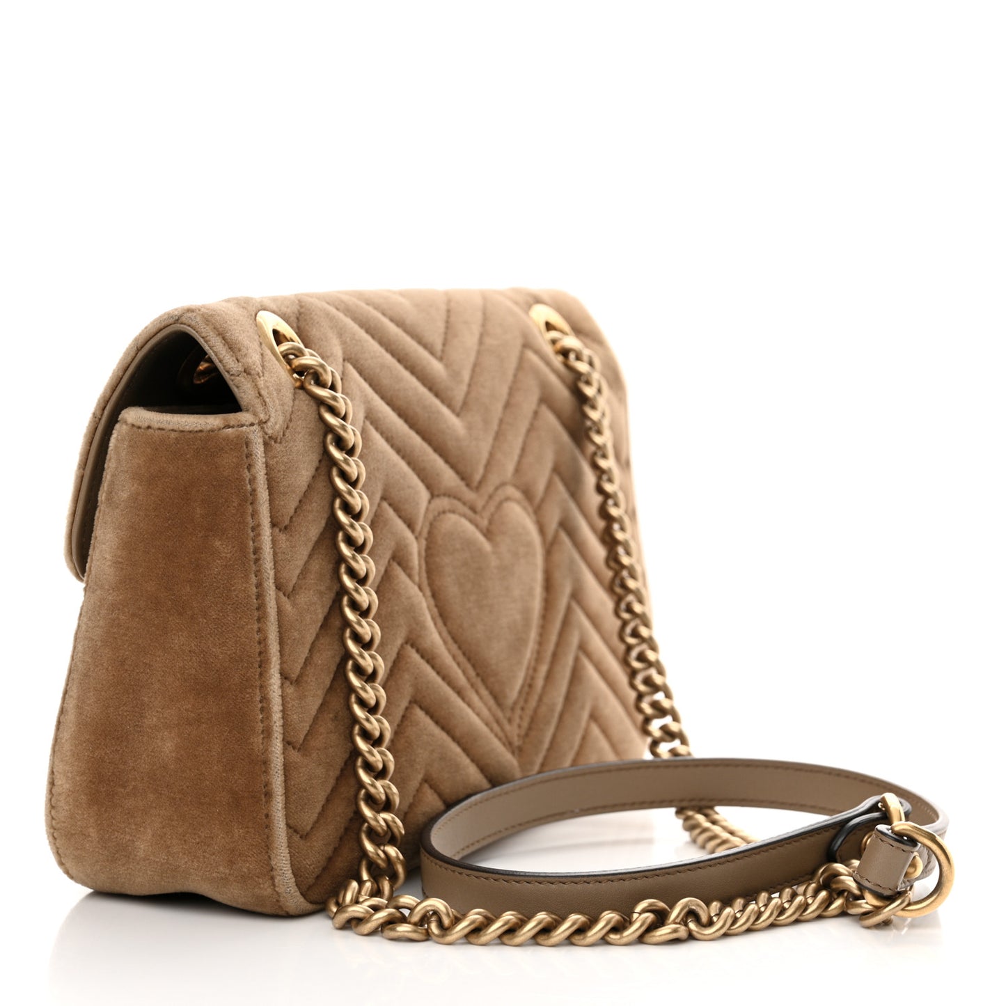 Velvet Matelasse Small GG Marmont Shoulder Bag Taupe