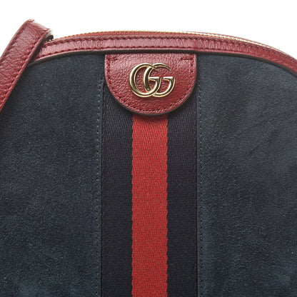 Gucci Suede Calfskin Web Small Ophidia Dome Shoulder Bag New Blue Romantic Cherry 8 of 11