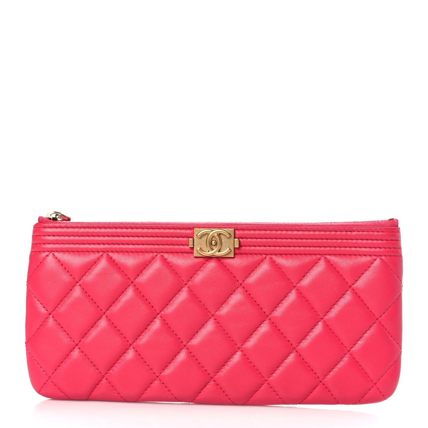 Lambskin Quilted Small Boy Zipped Pouch Dark Pink