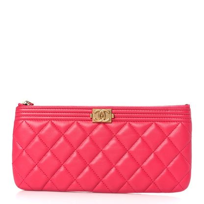 Chanel Lambskin Quilted Small Boy Zipped Pouch Dark Pink 1 of 11