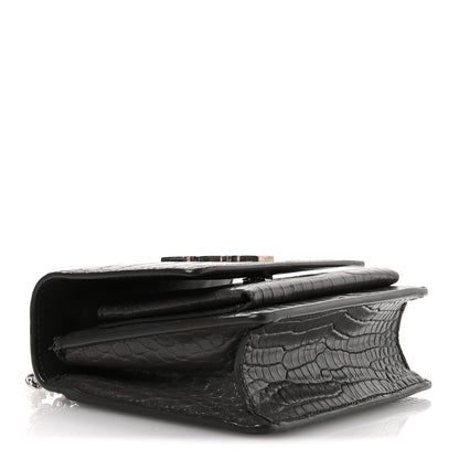Saint Laurent Calfskin Crocodile Embossed Monogram Sunset Chain Wallet Asphalt 4 of 12