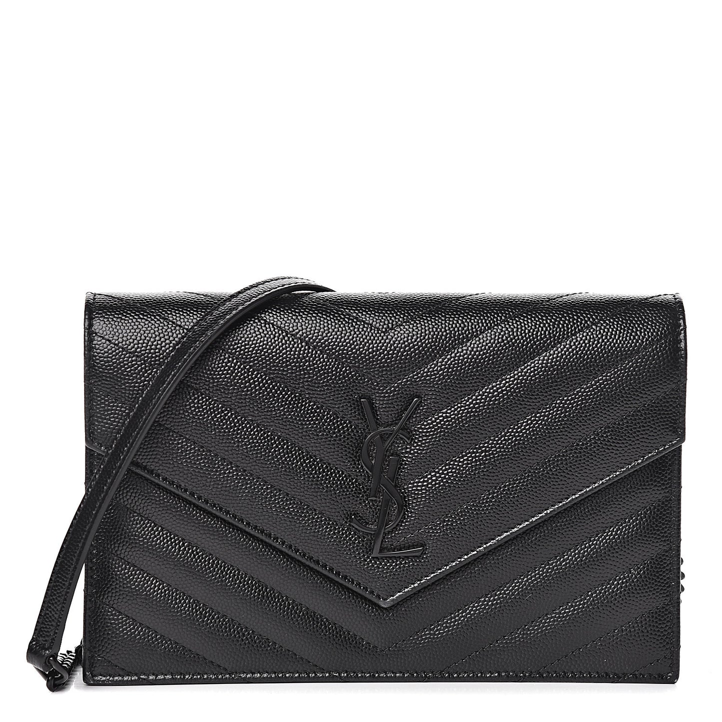 Grain De Poudre Matelasse Chevron Monogram Envelope Chain Wallet Black