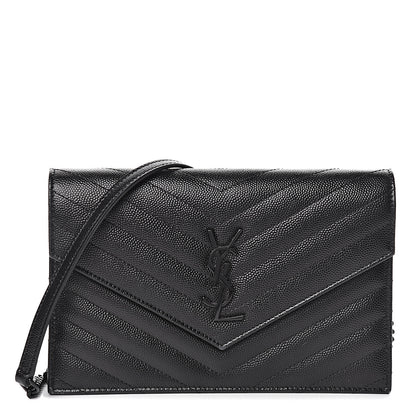 Saint Laurent Grain De Poudre Matelasse Chevron Monogram Envelope Chain Wallet Black 1 of 16
