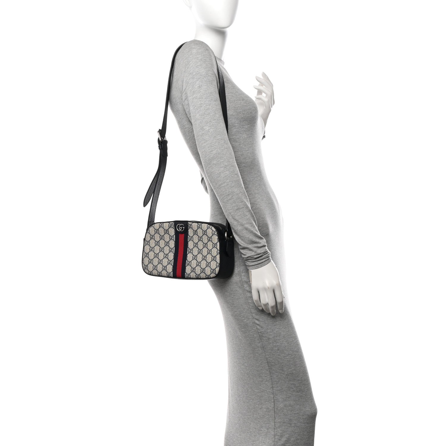 Gucci GG Supreme Monogram Textured Dollar Calfskin Web Small Ophidia Camera Bag Beige Blue 2 of 12