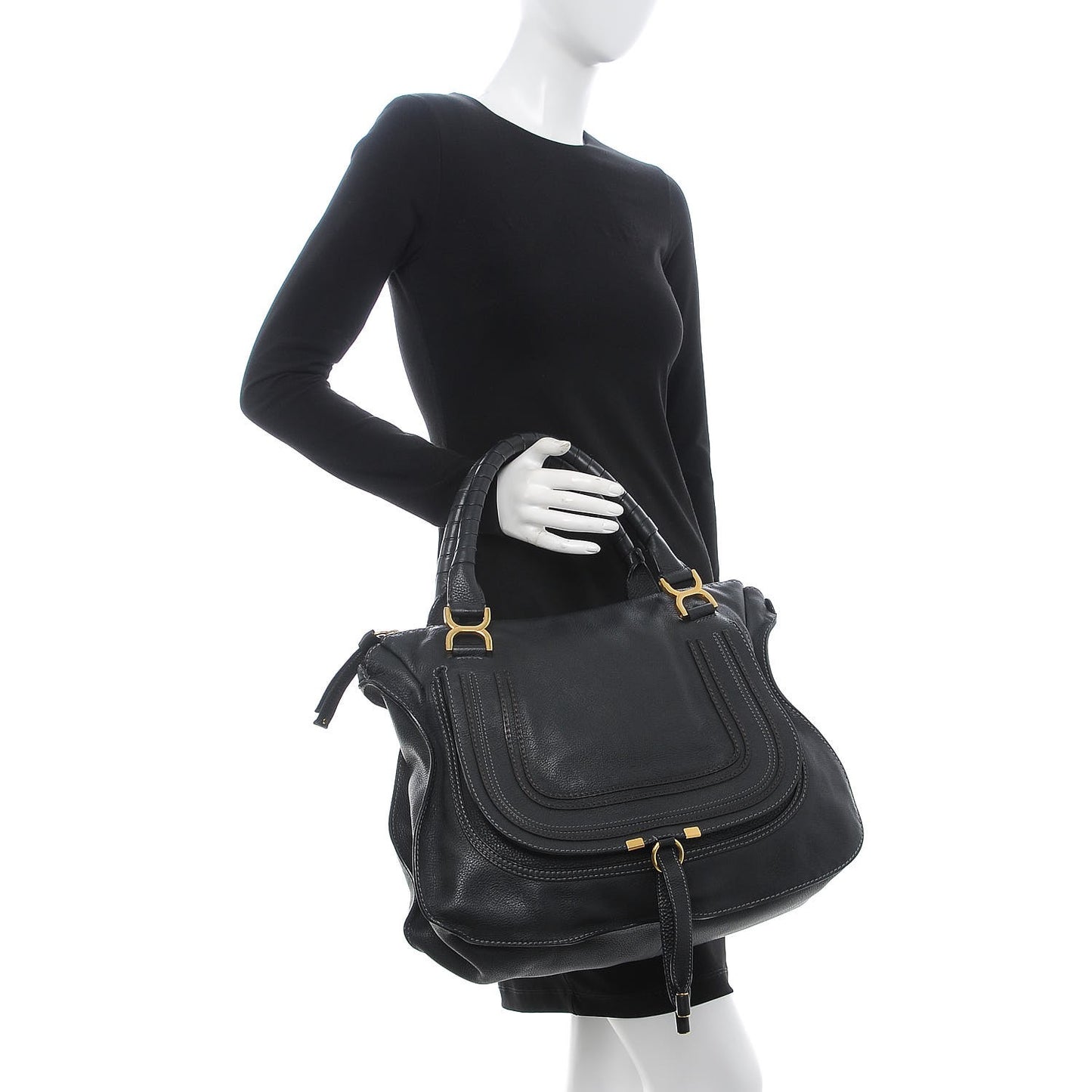 Calfskin Large Marcie Satchel Black