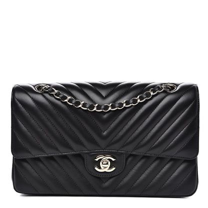 Chanel Lambskin Chevron Quilted Medium Double Flap Black 1 of 13