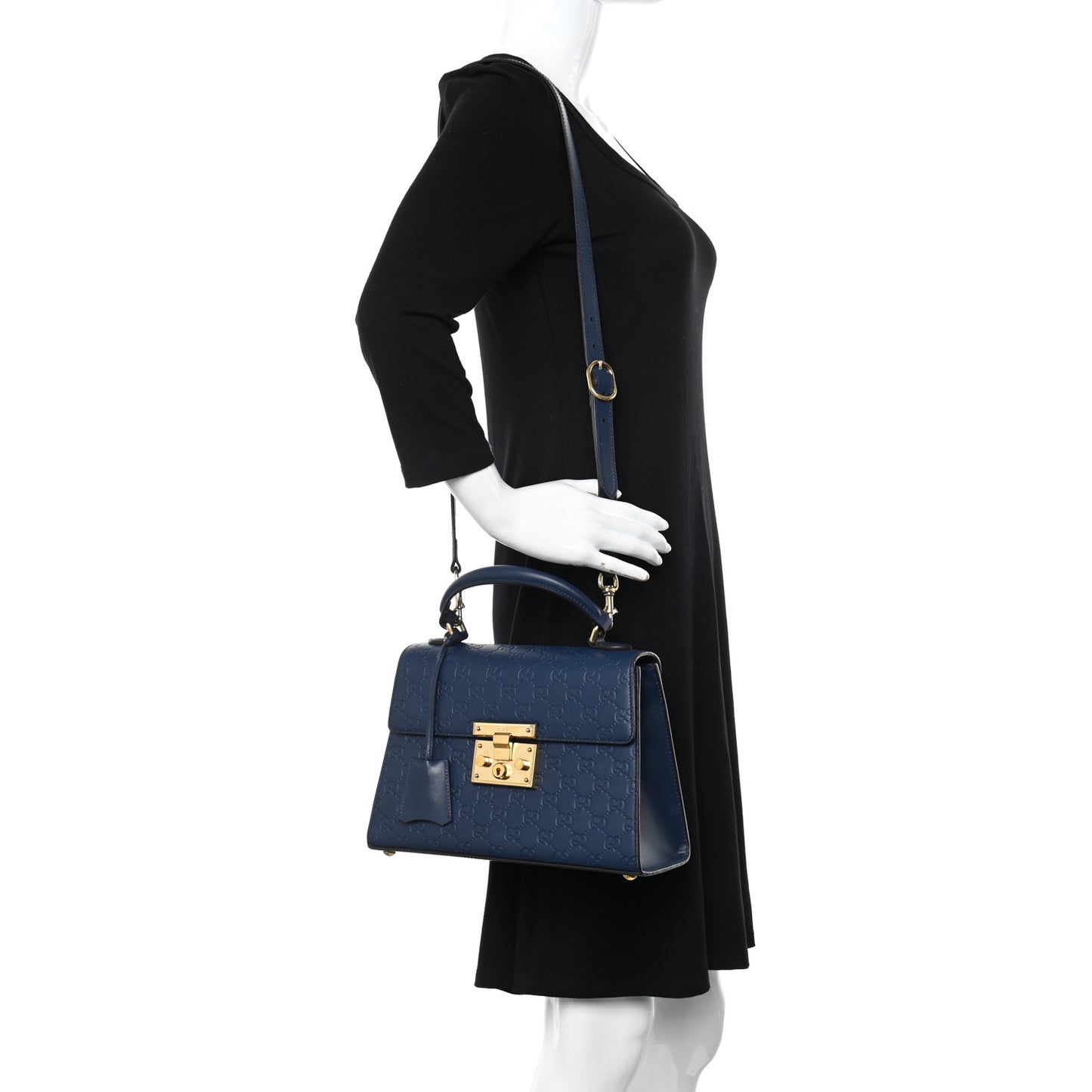 Guccissima Signature Small Padlock Top Handle Bag Blue Agata