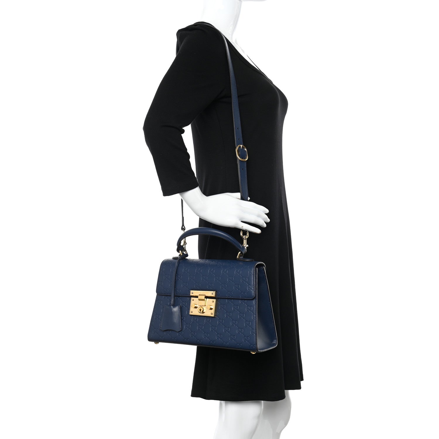 Gucci Guccissima Signature Small Padlock Top Handle Bag Blue Agata 2 of 12