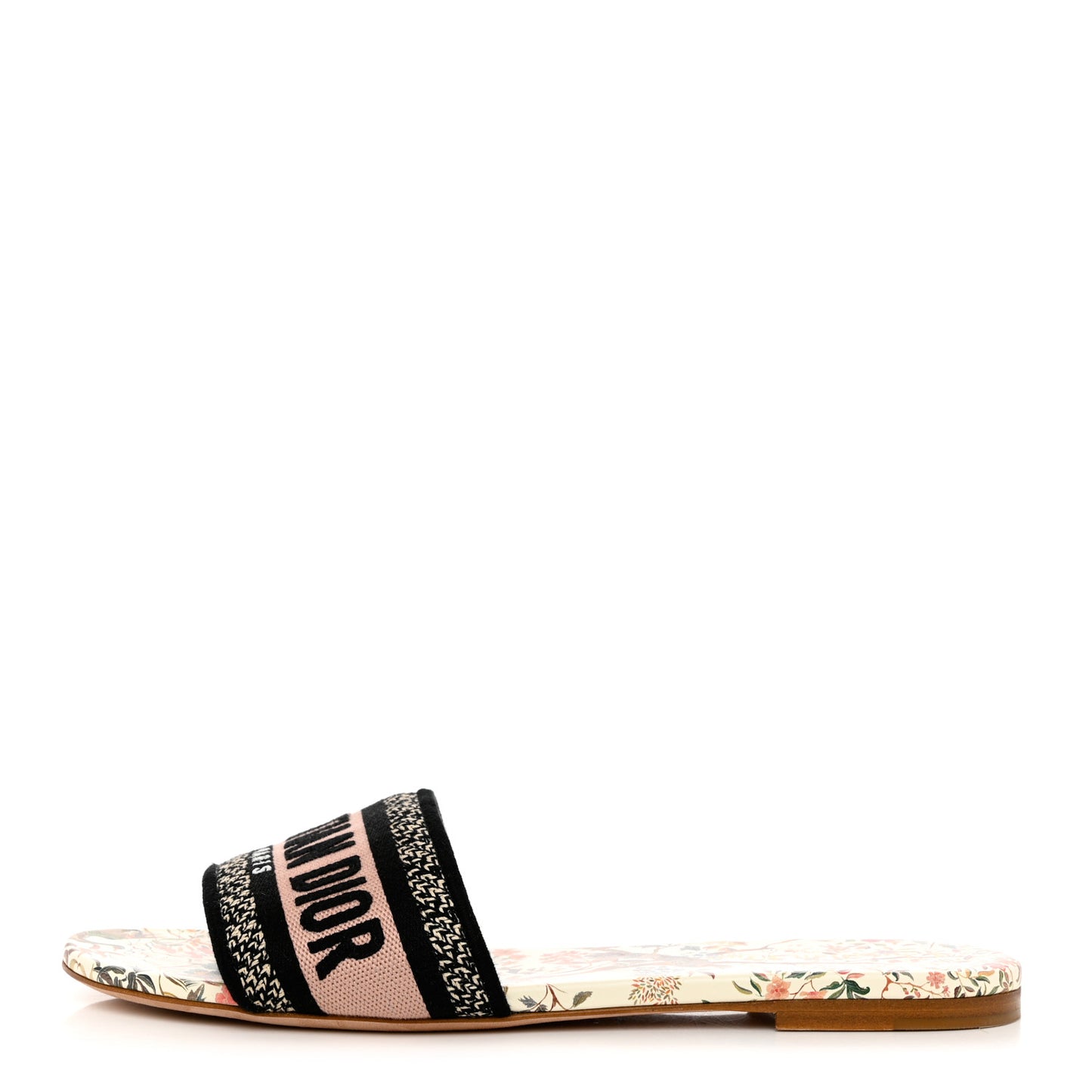 Canvas Jardin d’Hiver Embroidered Dway Flat Slide Sandals 39.5 White Multicolor