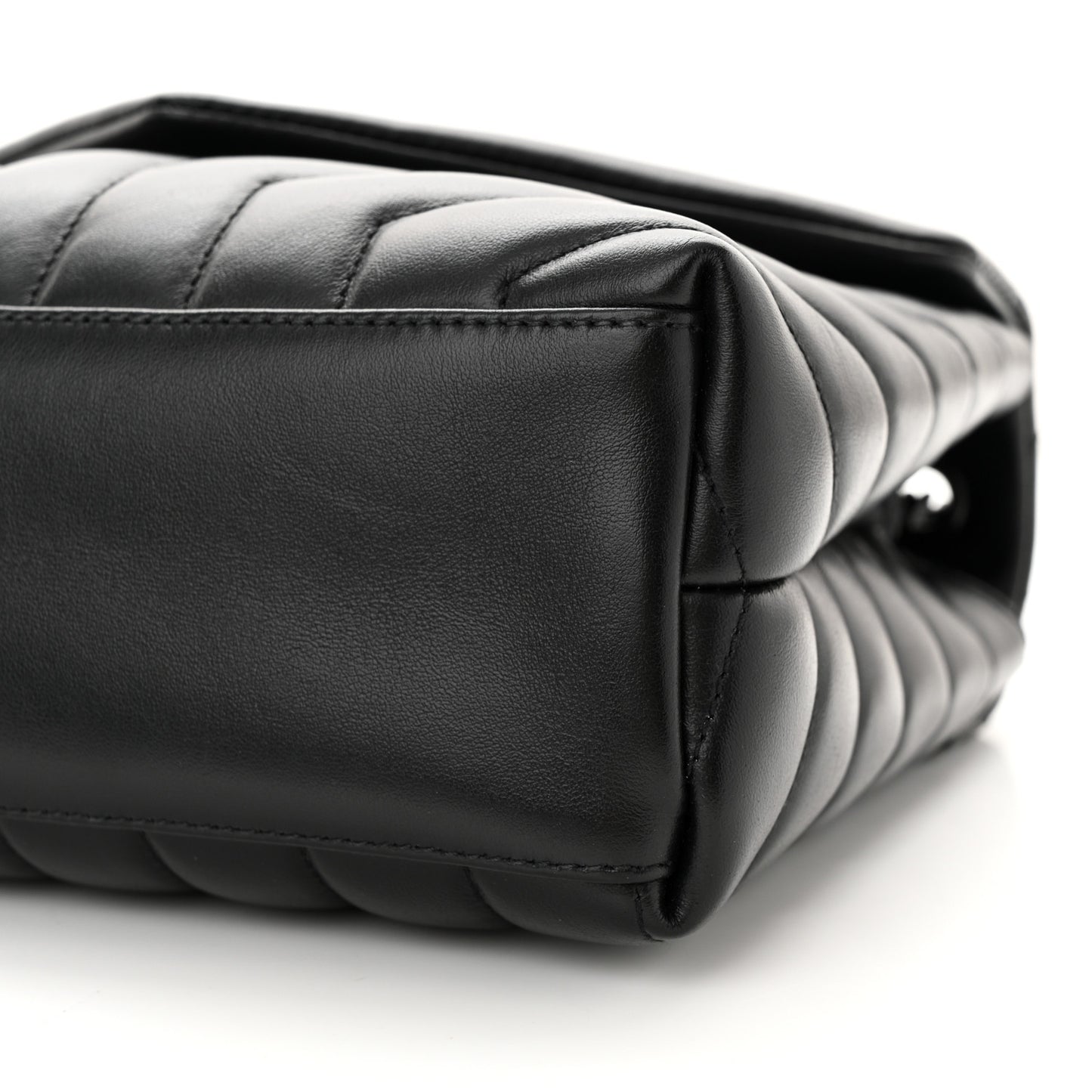 SAINT LAURENT Calfskin Y Quilted Monogram Monochrome Small Loulou Chain Satchel Black