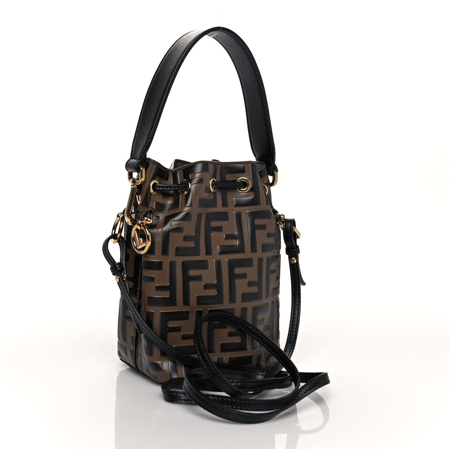 Vitello Liberty F is Fendi Bi-Color FF 1974 Embossed Mini Mon Tresor Bucket Bag Maya Black