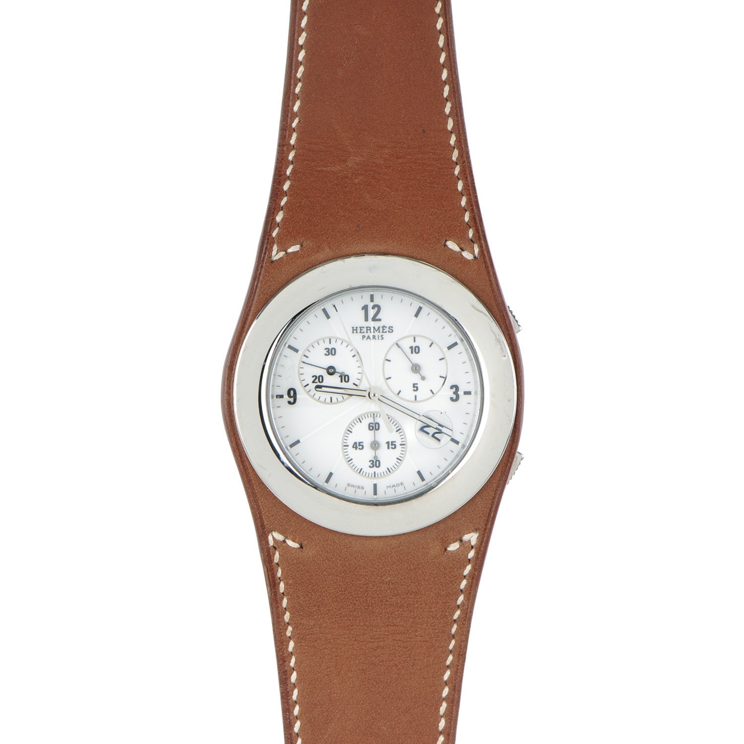 Hermes Stainless Steel Barenia 38mm Harnais Chronograph Quartz Watch Fauve 1 of 9
