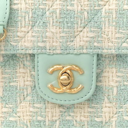 Chanel Tweed Handle Crush Top Handle Flap Bag Light Blue Ecru 8 of 12