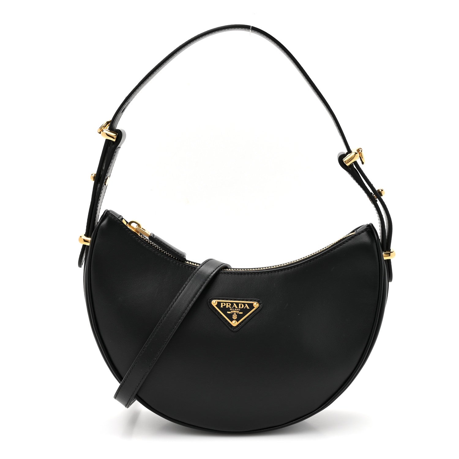 Prada Soft Calfskin Arque Shoulder Bag Black 1 of 9