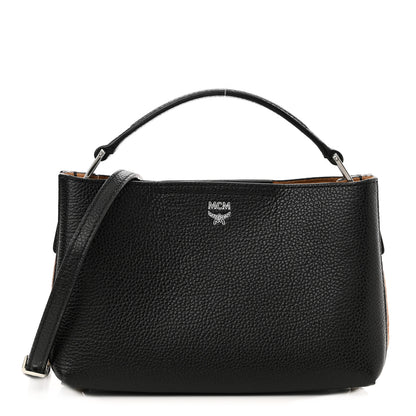 MCM Grained Calfskin Visetos Top Handle Crossbody Cognac Black 1 of 10