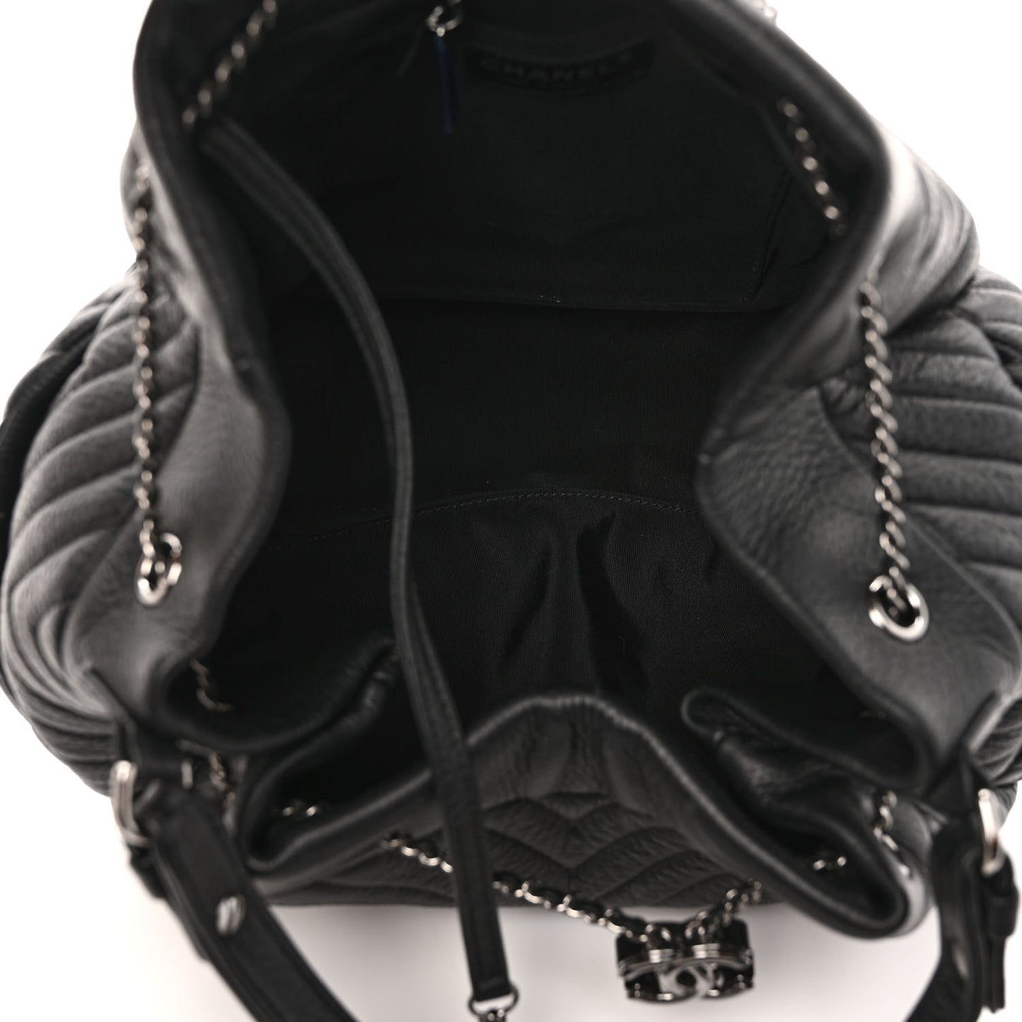 Deerskin Chevron Large CC Chain Bucket Drawstring Bag Black