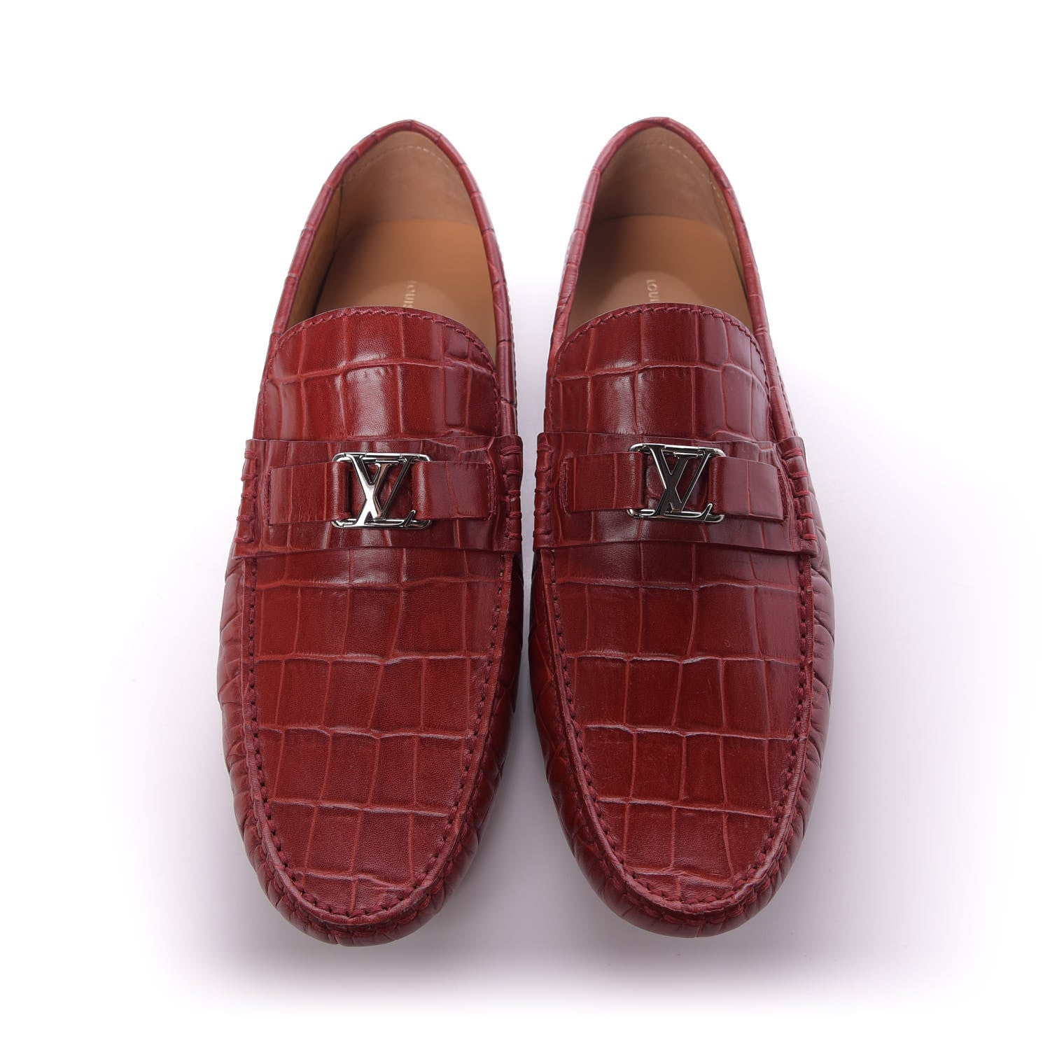 Louis Vuitton Alligator Hockenheim Moccasin Loafers 11 Red 5 of 9