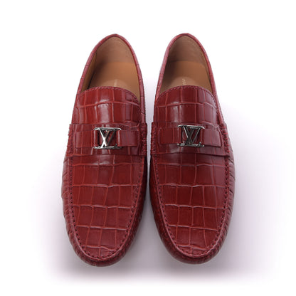 Louis Vuitton Alligator Hockenheim Moccasin Loafers 11 Red 5 of 9