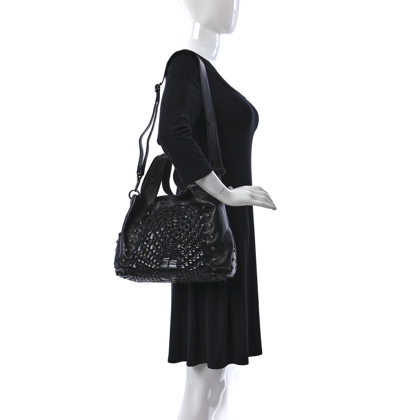 Calfskin Woven Satchel Black