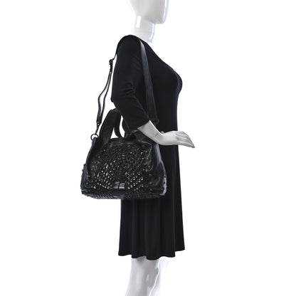 Salvatore Ferragamo Calfskin Woven Satchel Black 3 of 8