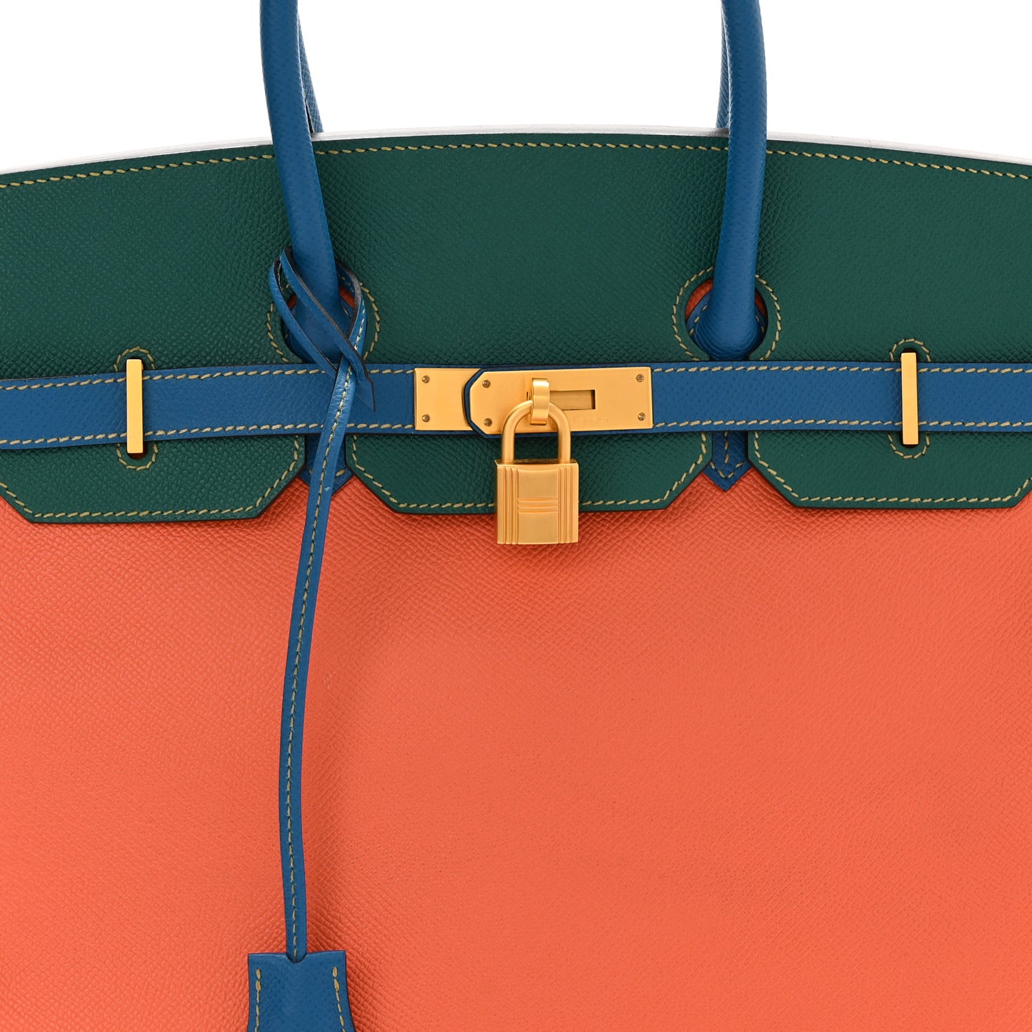 Epsom Horseshoe Tri-Color Birkin 35 Mangue Malachite Bleu Izmir