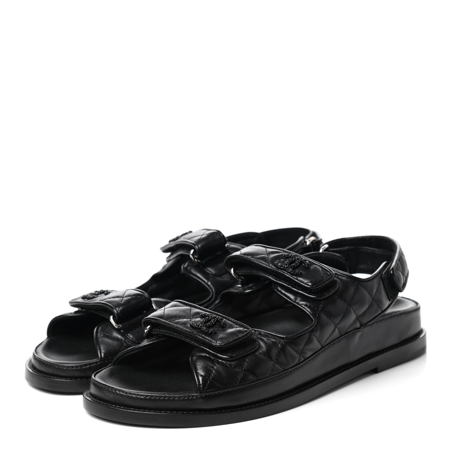 Chanel Lambskin Velcro Dad Sandals 41 Black 3 of 8