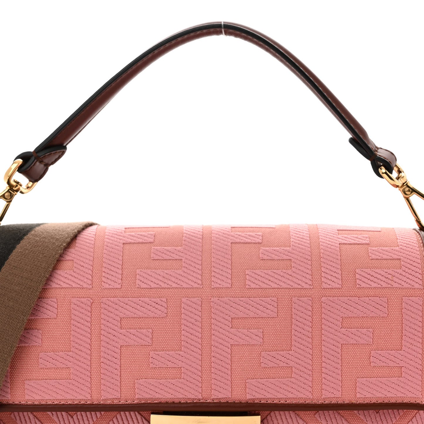 Canvas Vitello King FF Embroidered Baguette Rosa Praline
