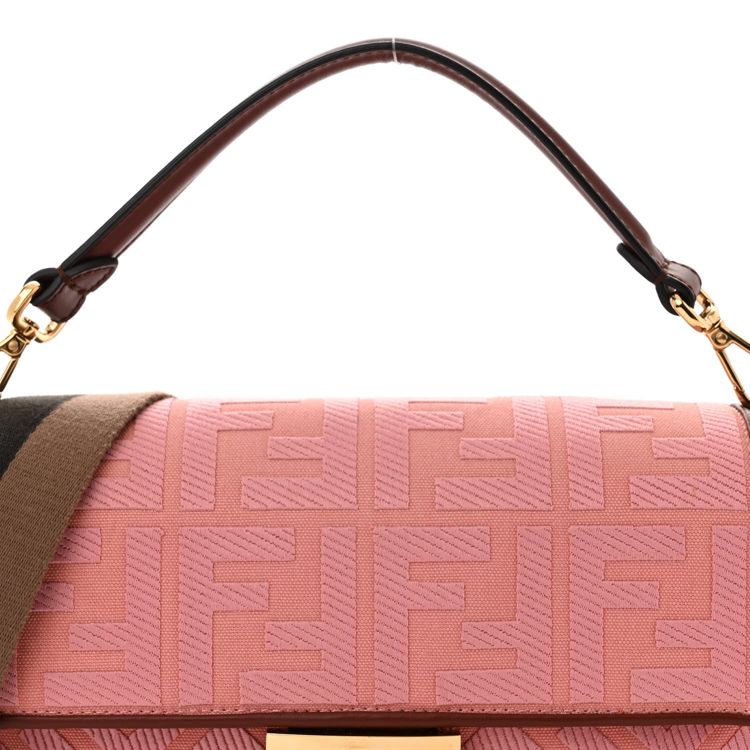 Fendi Canvas Vitello King FF Embroidered Baguette Rosa Praline 7 of 9