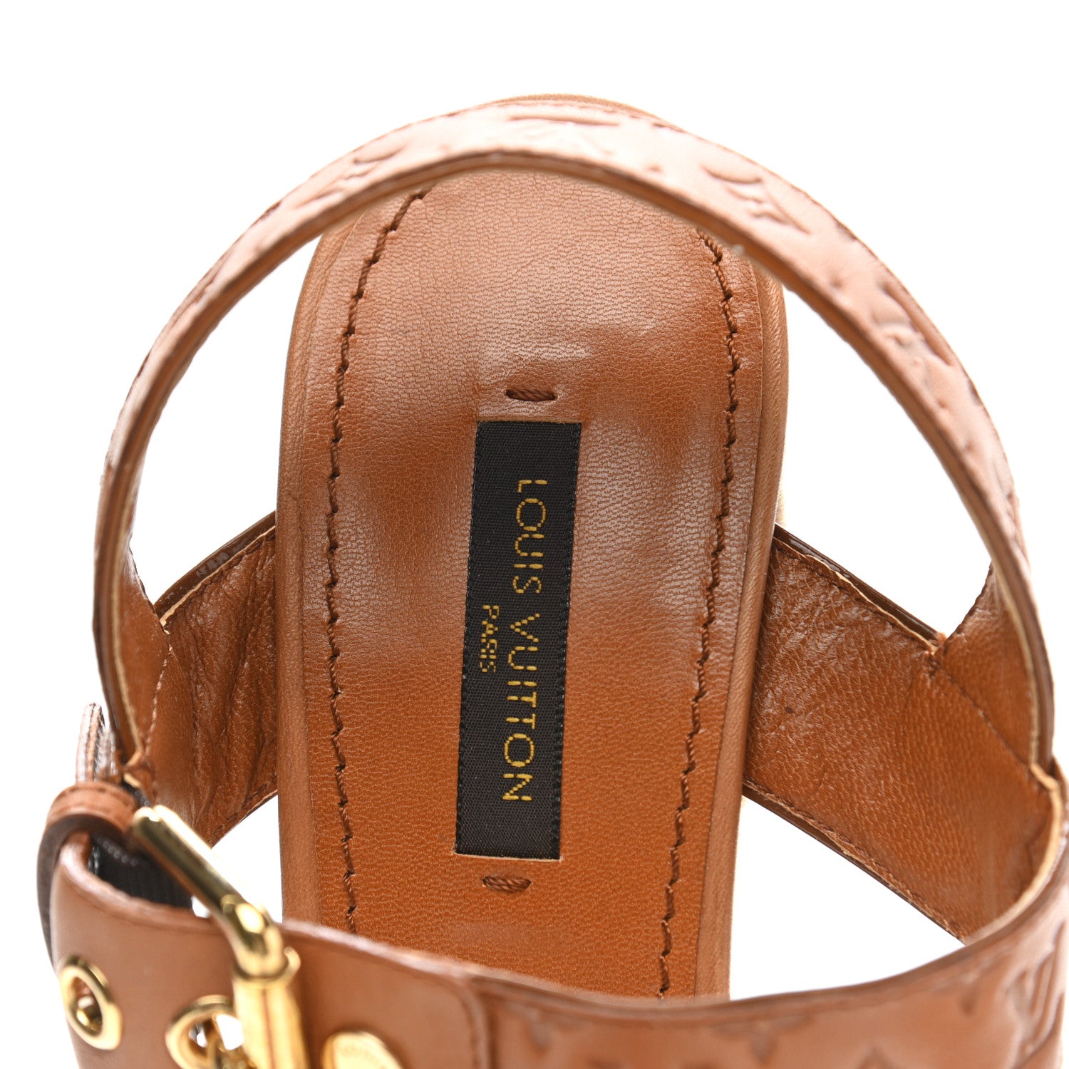 Louis Vuitton Calfskin Monogram Embossed Espadrille Wedge Sandals 36.5 Cognac 7 of 8