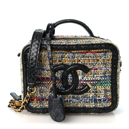 Chanel Tweed Snakeskin Quilted Small CC Filigree Vanity Case Navy Multicolor 1 of 9