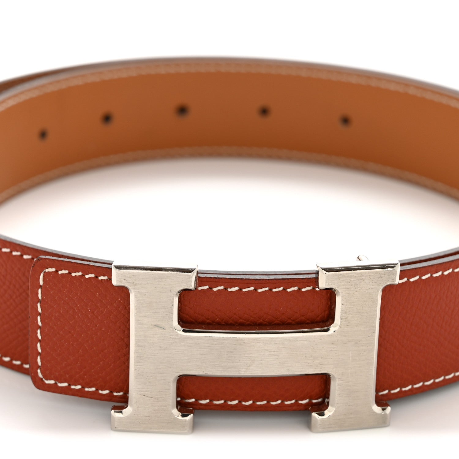 Hermes Epsom Tadelakt 32mm H Belt  85 Brique Gold 7 of 8