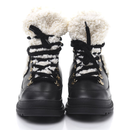 Chanel Calfskin Shearling CC Lace Up Boots 38 Black 2 of 10