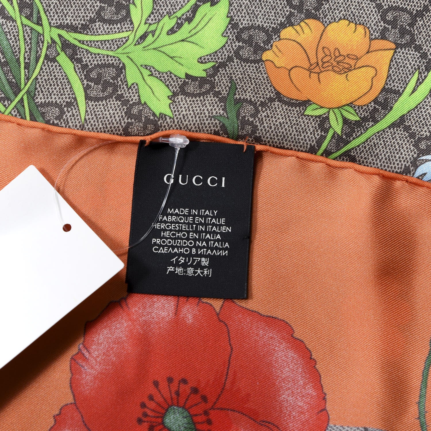 Gucci Silk Monogram Flora Fluo Square Scarf Orange 3 of 4