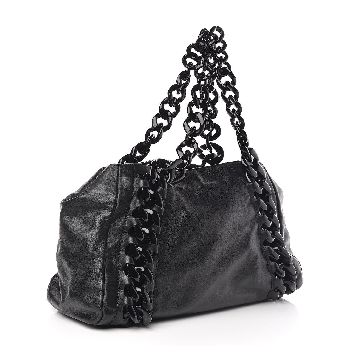 Calfskin Modern Chain Rhodoid East West Tote Black