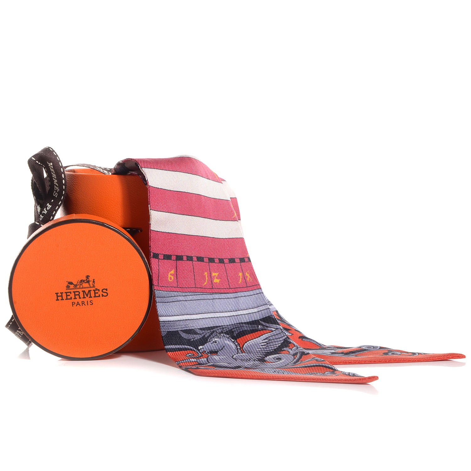 Hermes Silk Astrologie Twilly Vermillion Gris Fer Rouge H 6 of 6