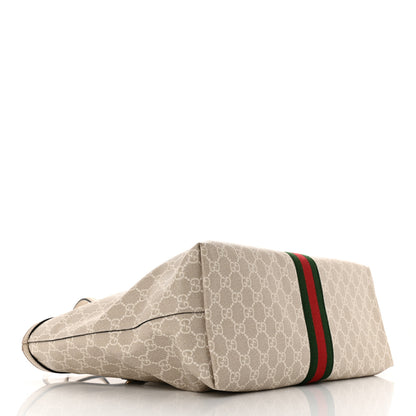 Gucci GG Supreme Monogram Textured Dollar Calfskin Web Medium Ophidia Shopping Tote Beige Mystic White Oatmeal 4 of 10