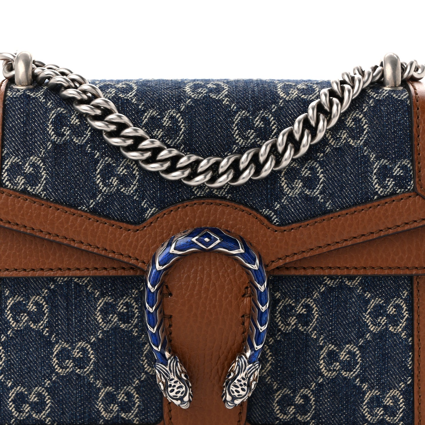 New Denim GG Monogram Dollar Calfskin Enamel Mini Dionysus Shoulder Bag Blue Tea Cuir Epilog Electric Blue