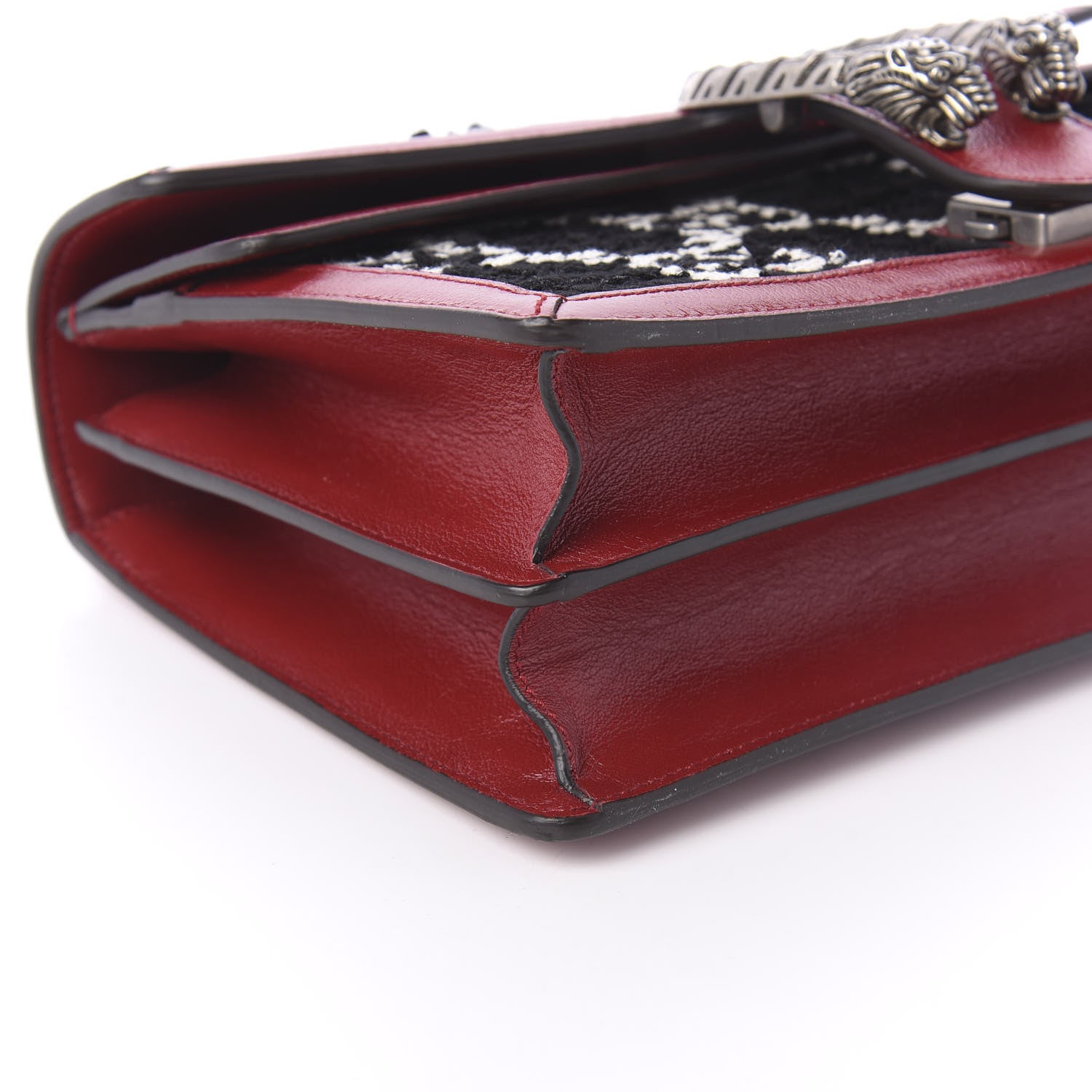 Gucci Tweed GG Monogram Small Dionysus Shoulder Bag Black White Romantic Cherry 6 of 11
