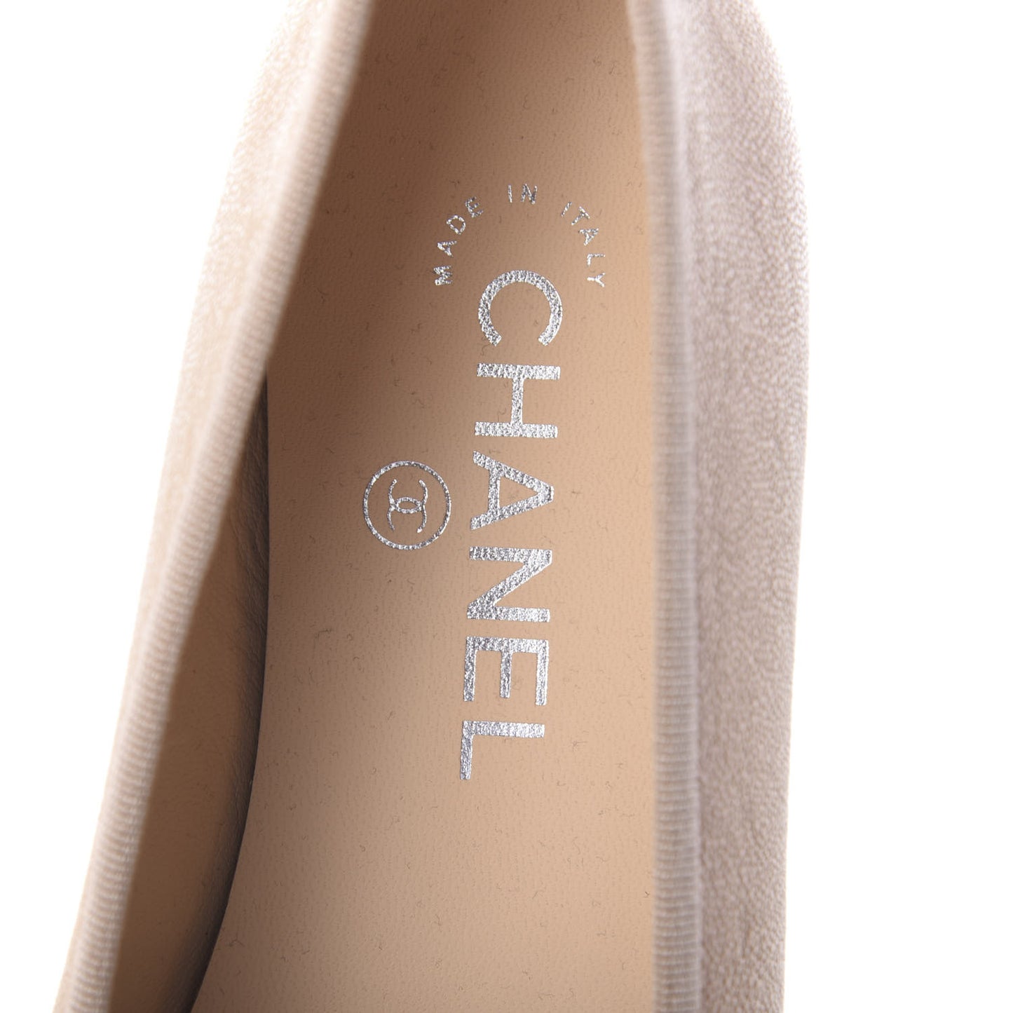 Iridescent Grained Calfskin Cap Toe Ballerina Flats 36.5 Beige