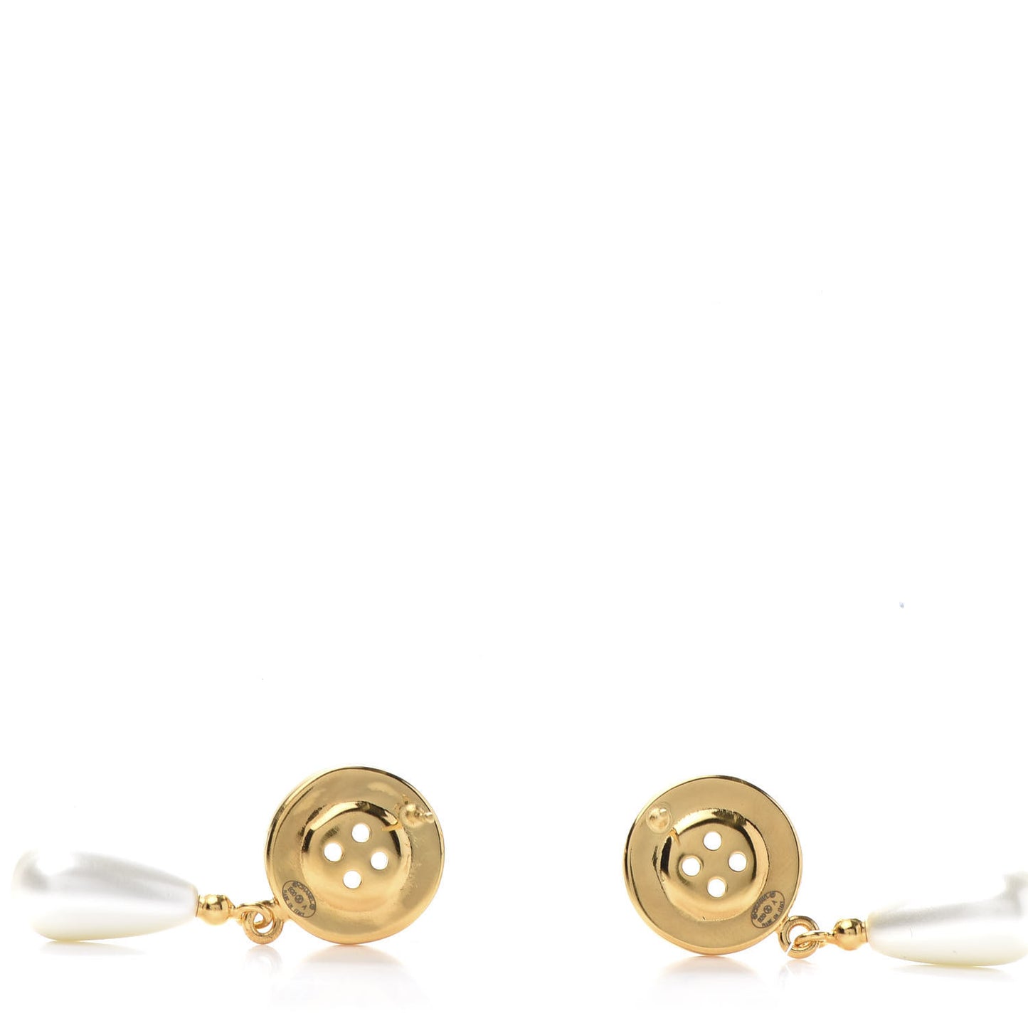 Metal Pearl Paris Button Drop Earrings Gold