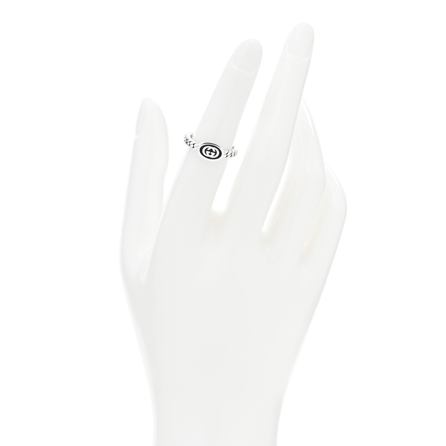 Gucci Sterling Silver Enamel Interlocking G Chain Ring 51 5.75 Black 2 of 4