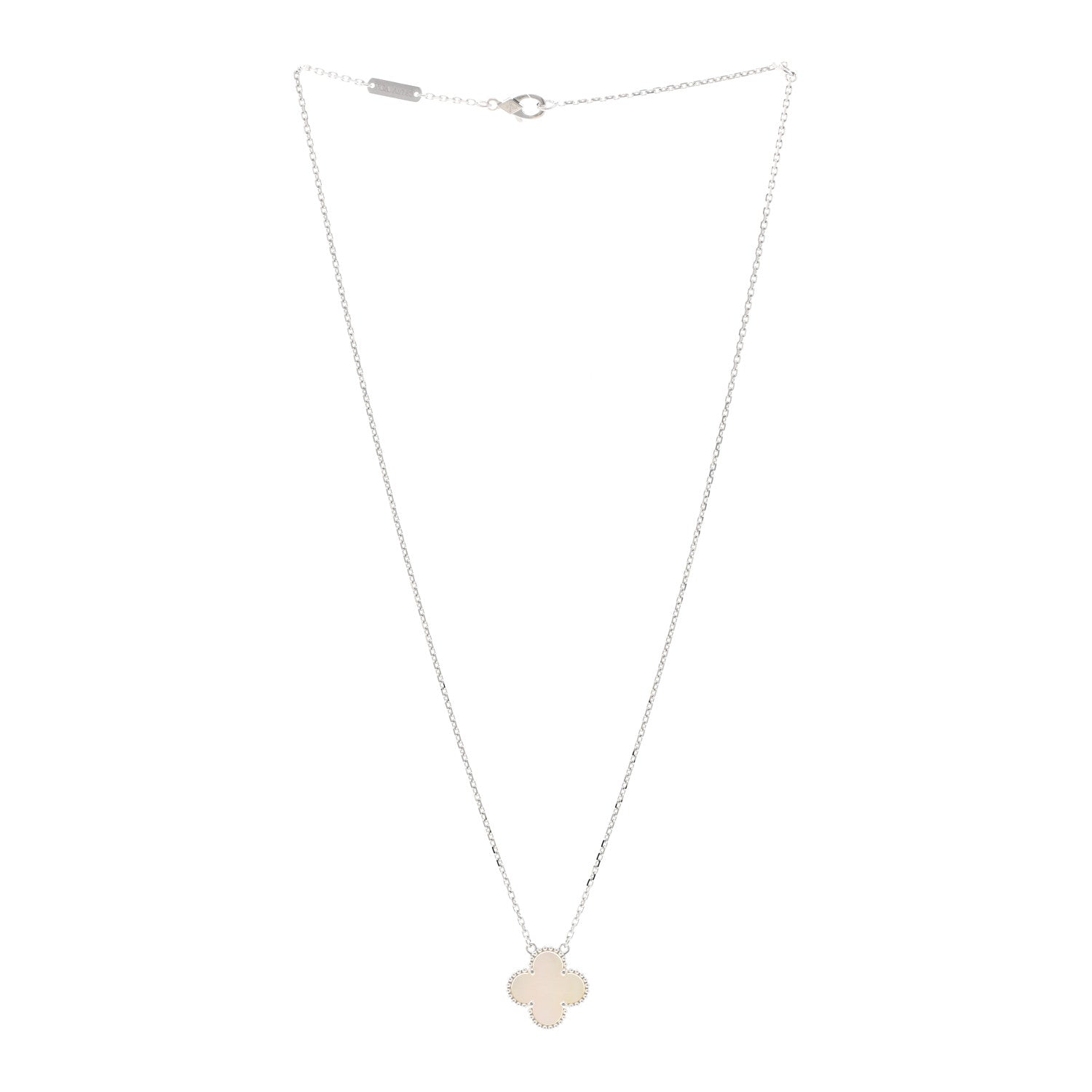 Van Cleef & Arpels 18K White Gold Mother of Pearl Vintage Alhambra Pendant Necklace 3 of 6