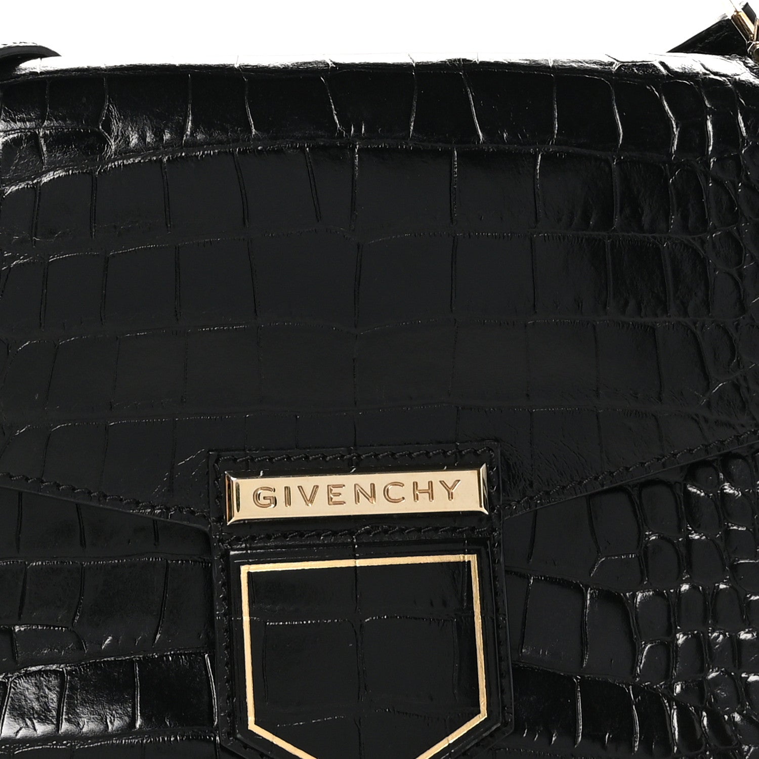 Givenchy Calfskin Crocodile Embossed Small Nobile Shoulder Bag Black 7 of 9