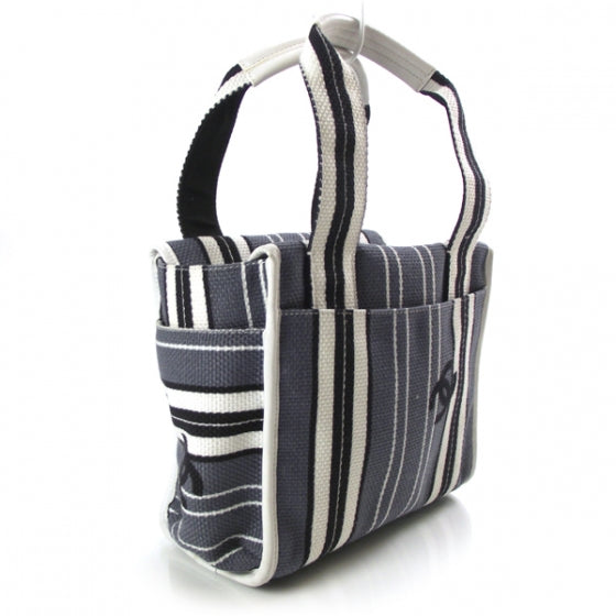 Toile Striped Tote Navy
