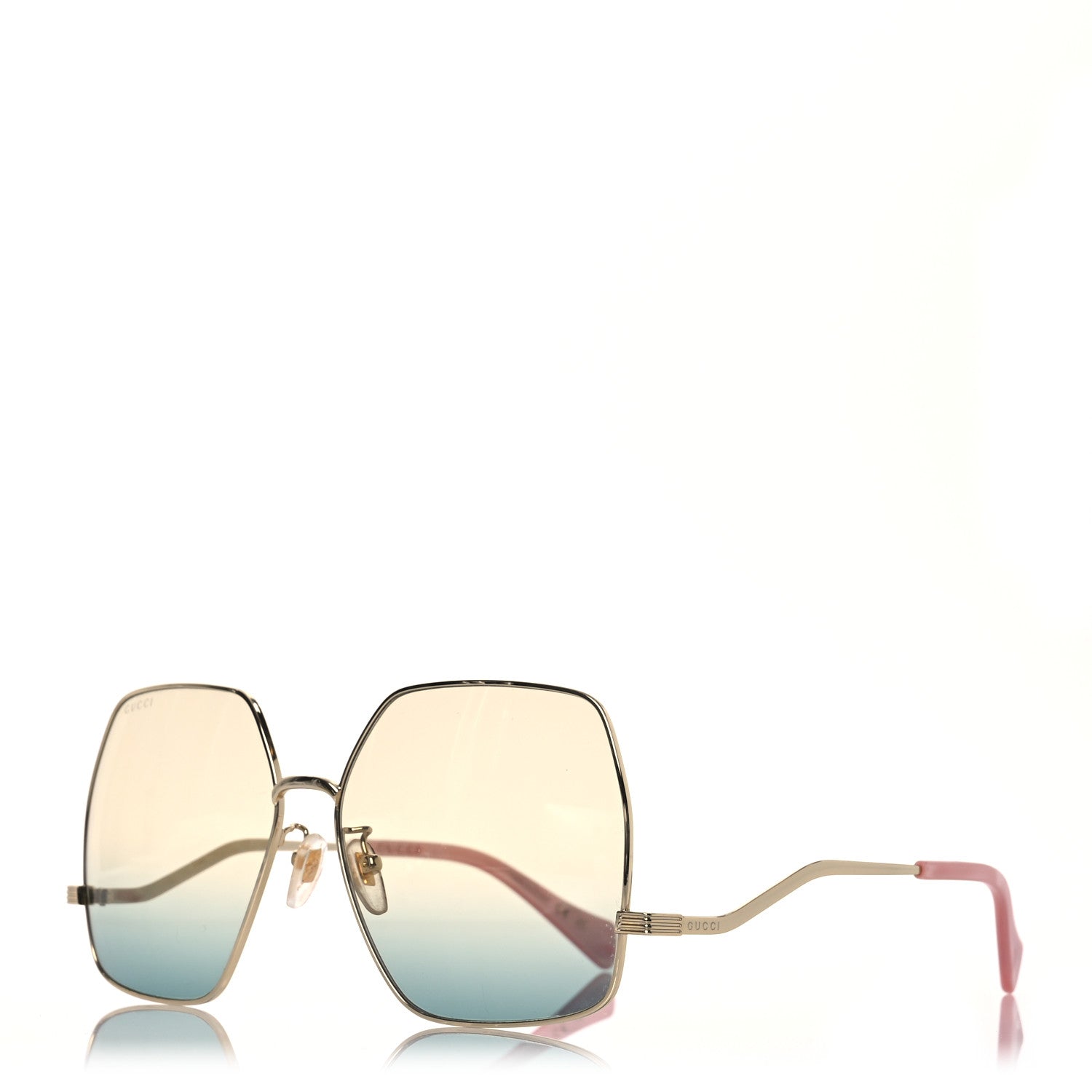 Gucci Metal Oversized Square Frame Sunglasses GG1005S Gold Green 1 of 8