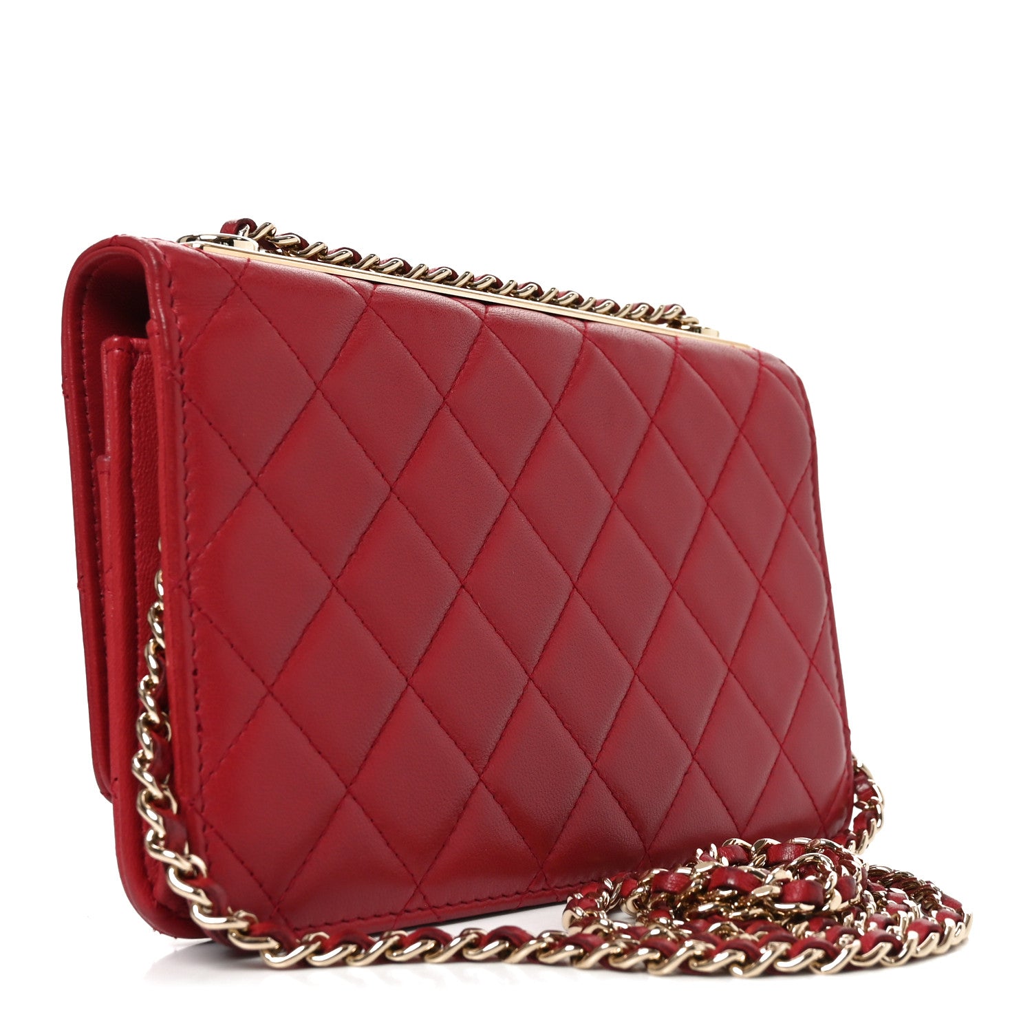 Chanel Lambskin Quilted Trendy CC Wallet On Chain WOC Red 3 of 12