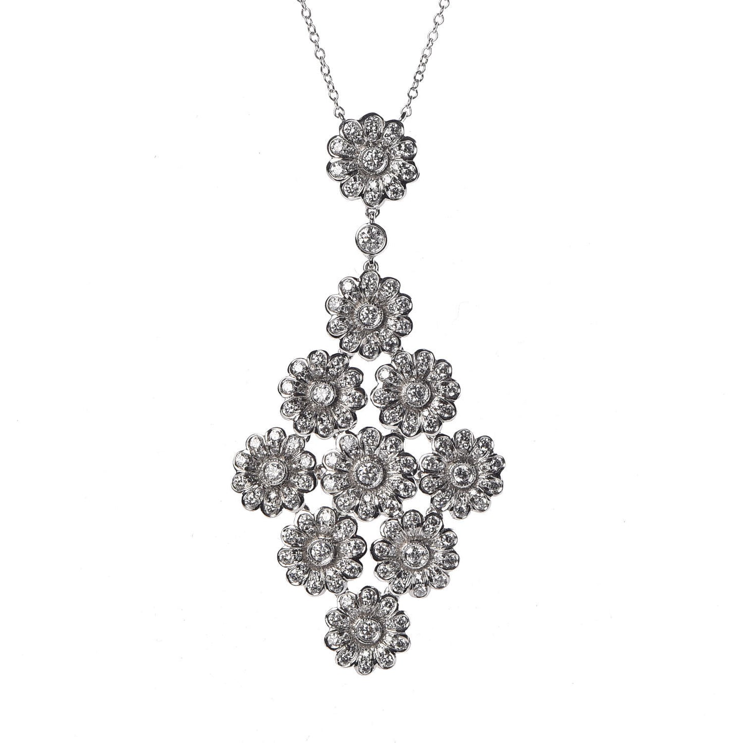 Platinum Diamond Daisy Cluster Pendant Necklace
