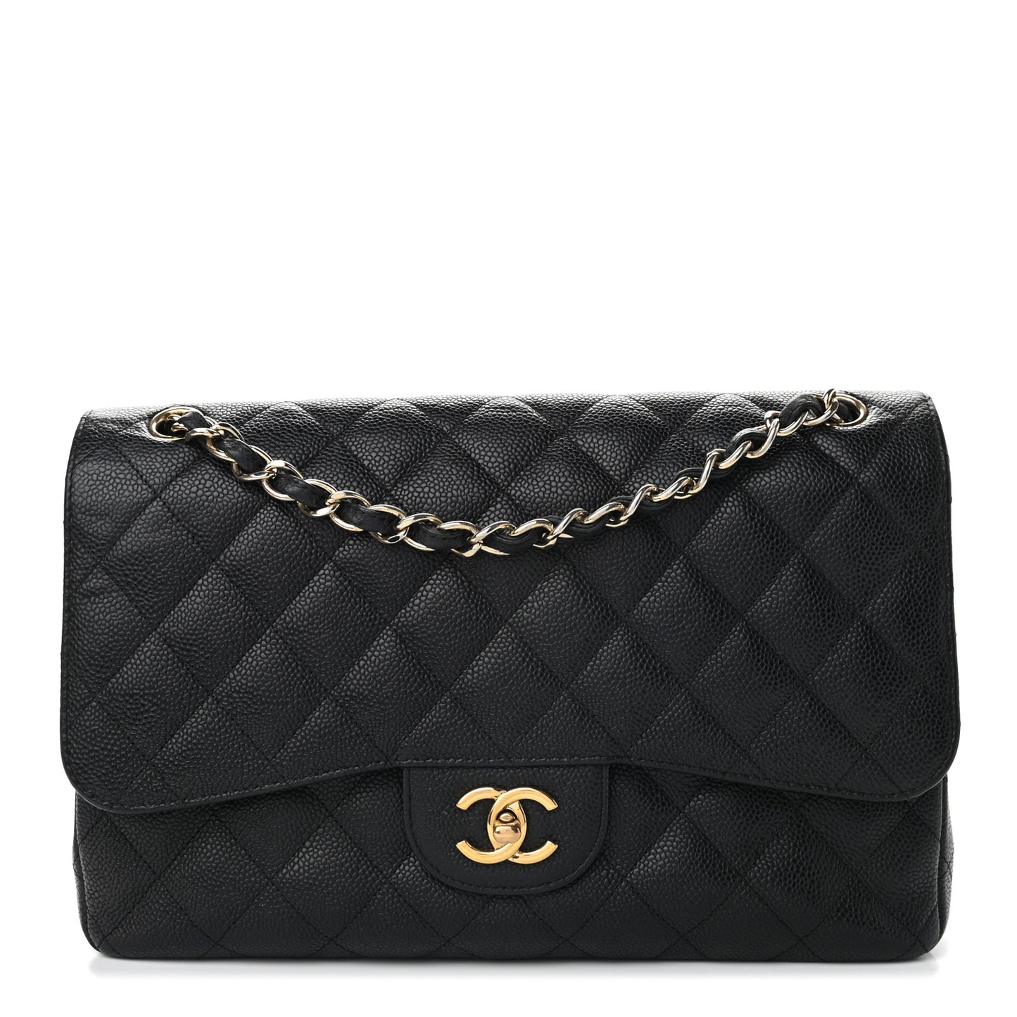 Caviar Quilted Jumbo Double Flap Black
